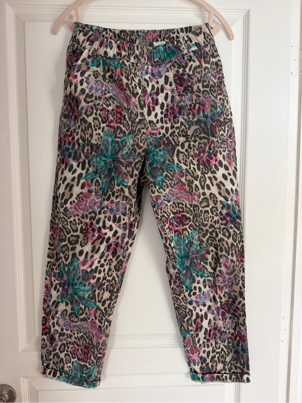 Motel Italy Teal & Pink Floral Leopard Print Straight Leg Pants